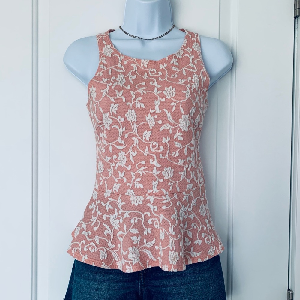 Celine by Champion pink & white embroidered peplum top Size S EUC - Picture 1 of 5